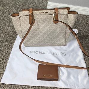 Michael Kors Brown and Tan Wallet and Purse set